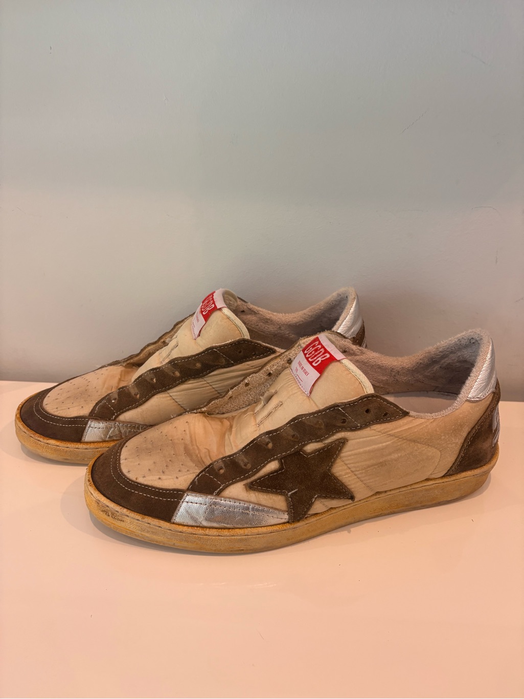 Golden Goose Ball Star Olive Green Quilted Nylon Sneakers Eu 40 Men 7 Women 10